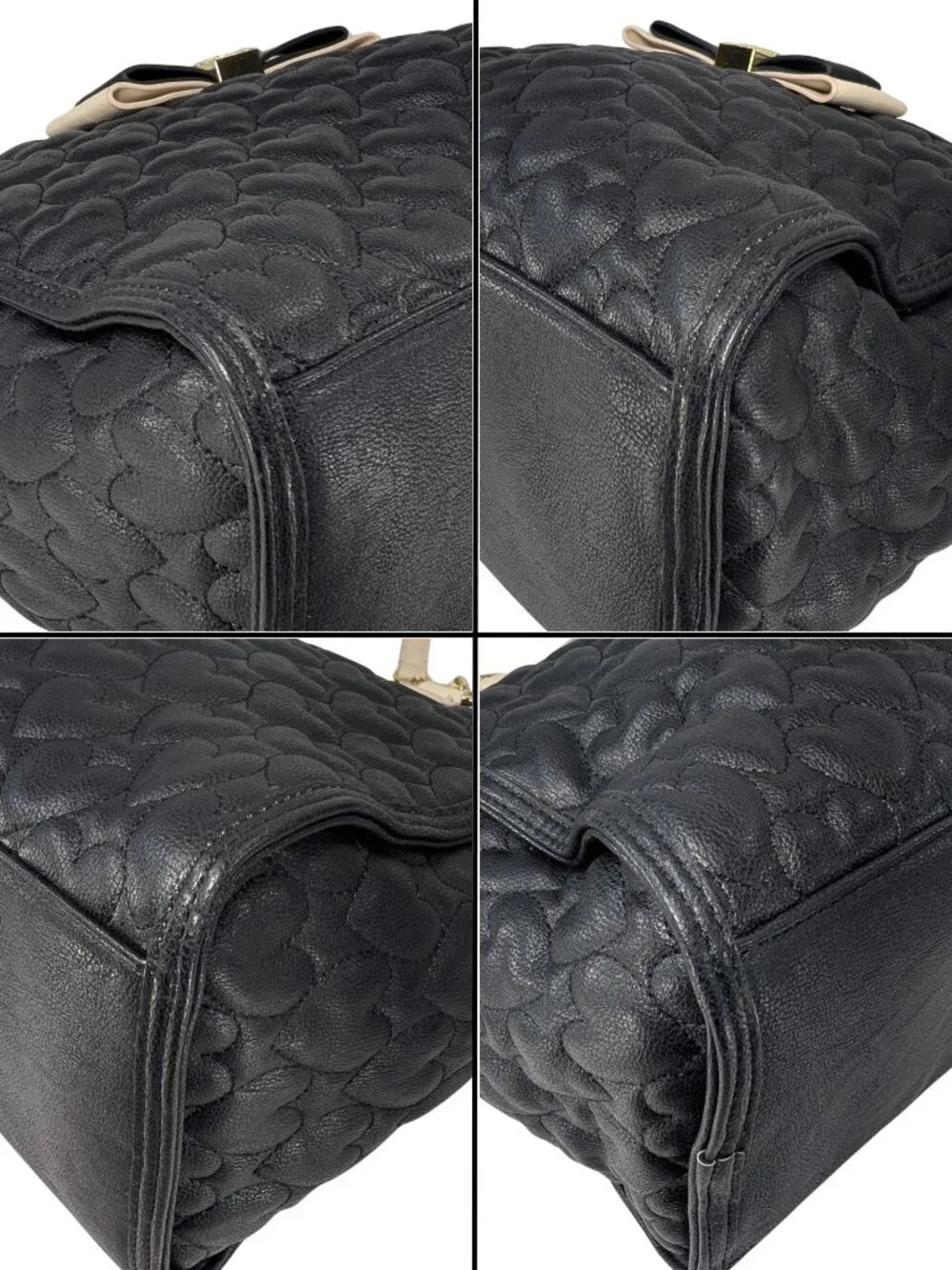 Betsey Johnson NWT Be My Honey Bun Black Cream Faux Leather Love Heart Tote